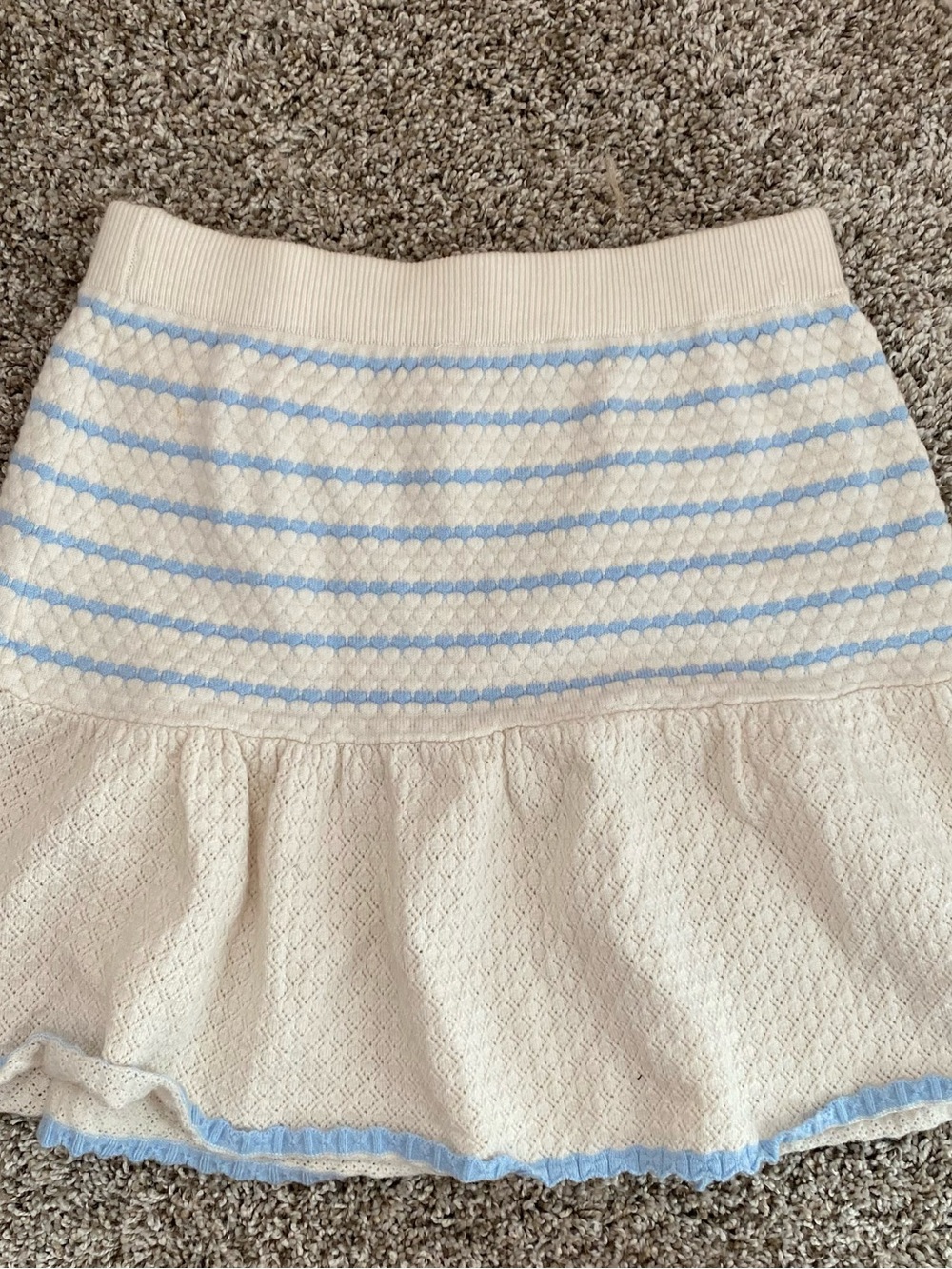 Cream and Light Blue Striped Knit Skater Skirt